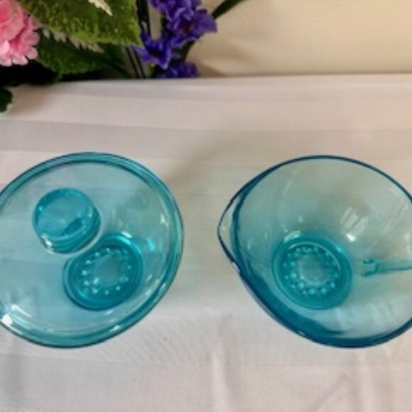Hazel-Atlas Turquoise Blue Sugar and Creamer‎ Set Vintage Glassware - Picture 3 of 5